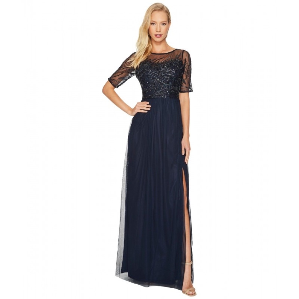 Adrianna Papell 3/4 sleeve Beaded Gown